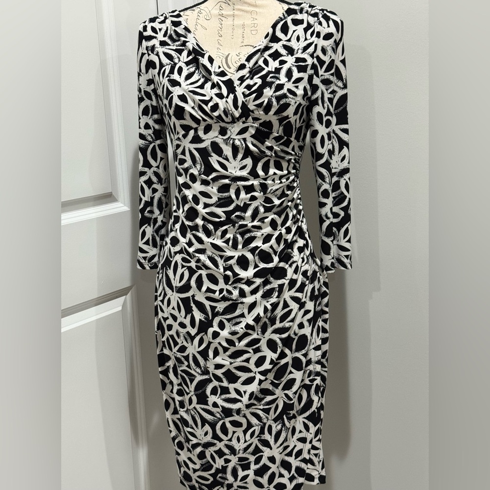 Elegant Black and Off White Patterned Dress